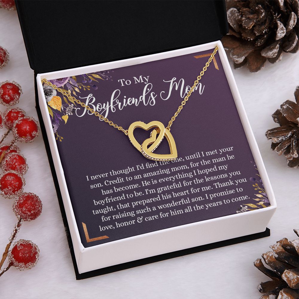 To My Boyfriend's Mom Necklace, Gifts for Boyfriend's Mom, Sterling Silver Necklace for Boyfriends Mom, Birthday Gift for Boyfriends Mother, Mother's Day Gift for Mom In Law Interlocking Hearts Necklace