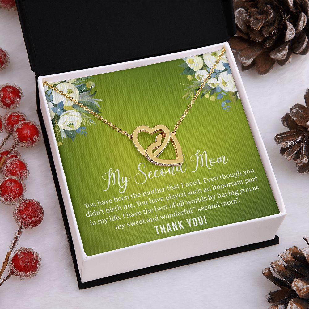 Second Mom Gift Necklace for Stepmother, Mother in Law, Unbiological Mother Mothers Day Gift Card Boyfriend’s Mother Gift for Second Mom Necklace for Women To My Second Mom Gift Interlocking Hearts Necklace
