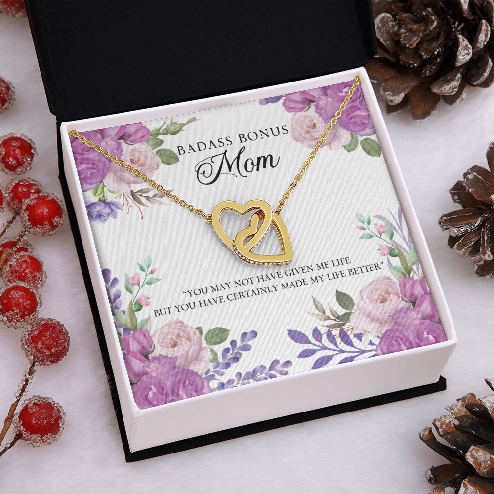 To My Badass Bonus Mom Necklace Pendant Gift From Daughter Or Son Necklace For To Mommy, Mother, Mother In Law Gift On Birthday, Anniversary Holiday Gift 30821 Interlocking Hearts Necklace