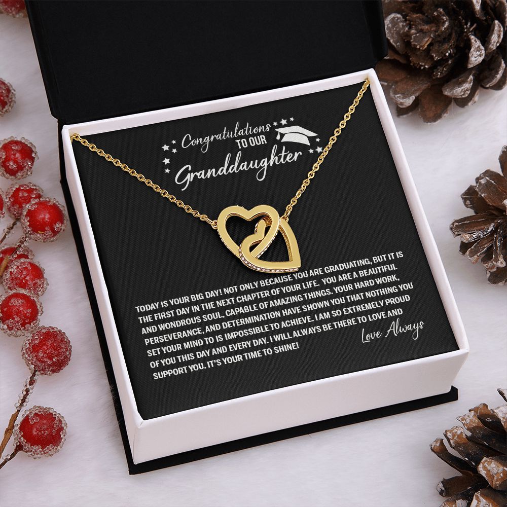 To Our Granddaughter Necklace From Grandparents Sentimental Gifts Birthday Gift Chirstmas Anniversary Unique Jewelry For Girl Senior High School College Grad Necklace Graduation Pendant Gifts Interlocking Hearts Necklace