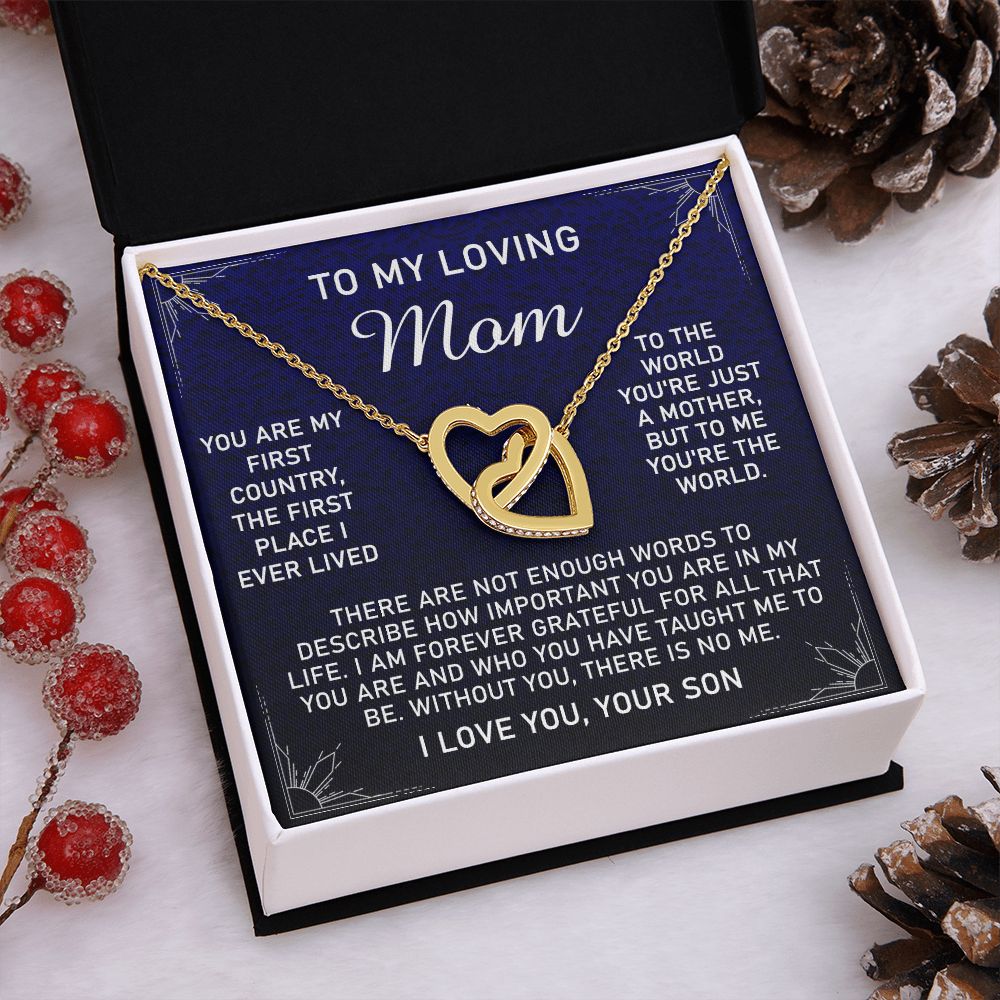 To My Loving Mom Necklace, Gift for Mom from Son, Mother's Day Jewelry Gift, Necklace for Mom Birthday Anniversary Mother's Day Jewelry Gift, To My Mom Necklace from Son Interlocking Hearts Necklace