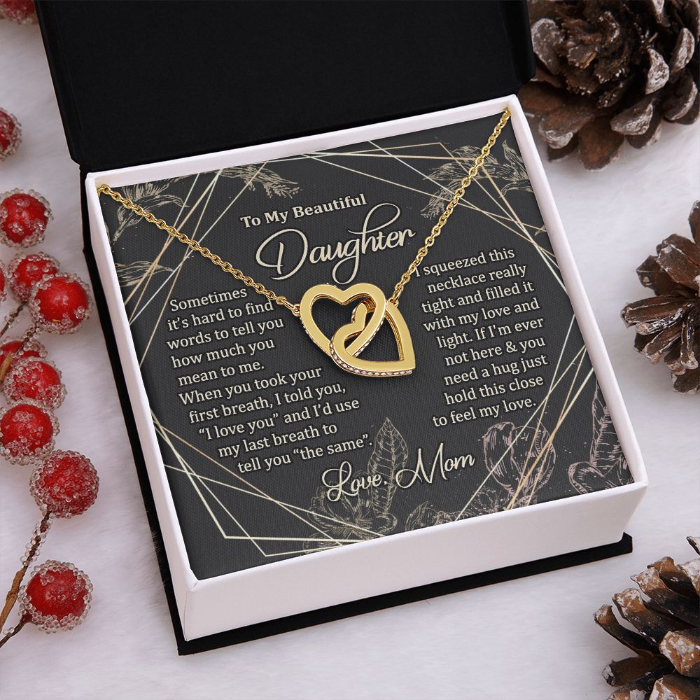 To My Daughter Gift Necklace from Mom, Mother and Daughter Necklace for Girls, Mother Daughter Gift Ideas, Jewelry Pendant Interlocking Hearts Necklace