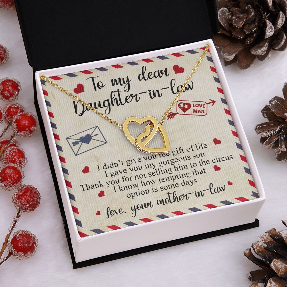 To My Dear Daughter In Law Gift, Graduation Gift For Her, Love Knot Necklace Interlocking Hearts Necklace