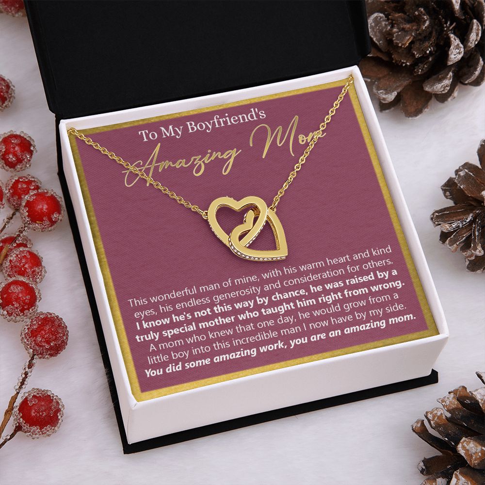 To My Boyfriend's Mom Necklace Jewelry Gift, Mother's Day Gift, Birthday Gift For Boyfriend's Mom, Boyfriend's Mom Necklace Interlocking Hearts Necklace