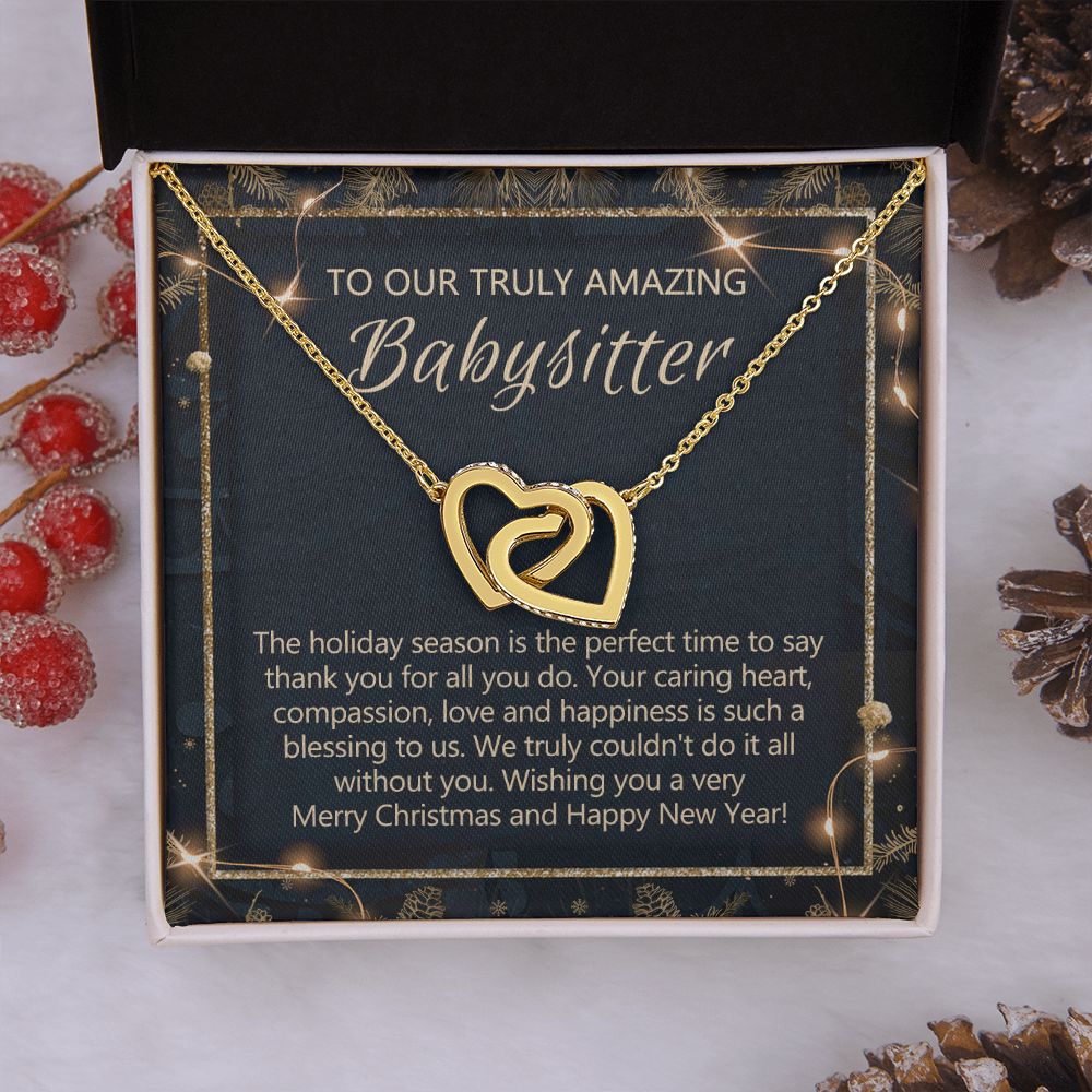 Babysitter Christmas Necklace Gift, Babysitter Gift, Christmas Babysitter Gift from Family, Merry Christmas Day Gift, Holiday Gift, Babysitter Necklace for Women 301 Interlocking Hearts Necklace