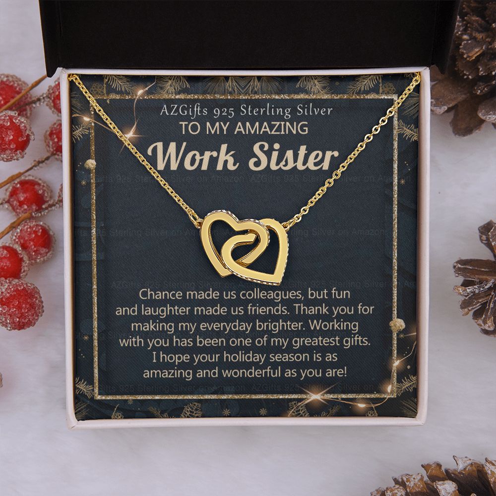 To My Work Sister Necklace Gift for Colleague Christmas Necklace for Work Sister from Co-Worker Christmas Pendant Gift for Colleague Christmas Jewelry Gift for Her Women 301 Interlocking Hearts Necklace