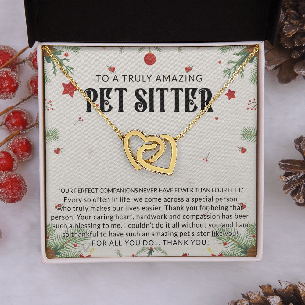 Pet Sitter Gift Necklace, Dog Sitter Thank You Gift, Cat Sitter Thank You Gift, Christmas Present for Pet Sitter, Dog Sitter Appreciation Gift, Necklace for Dog Sitter Interlocking Hearts Necklace