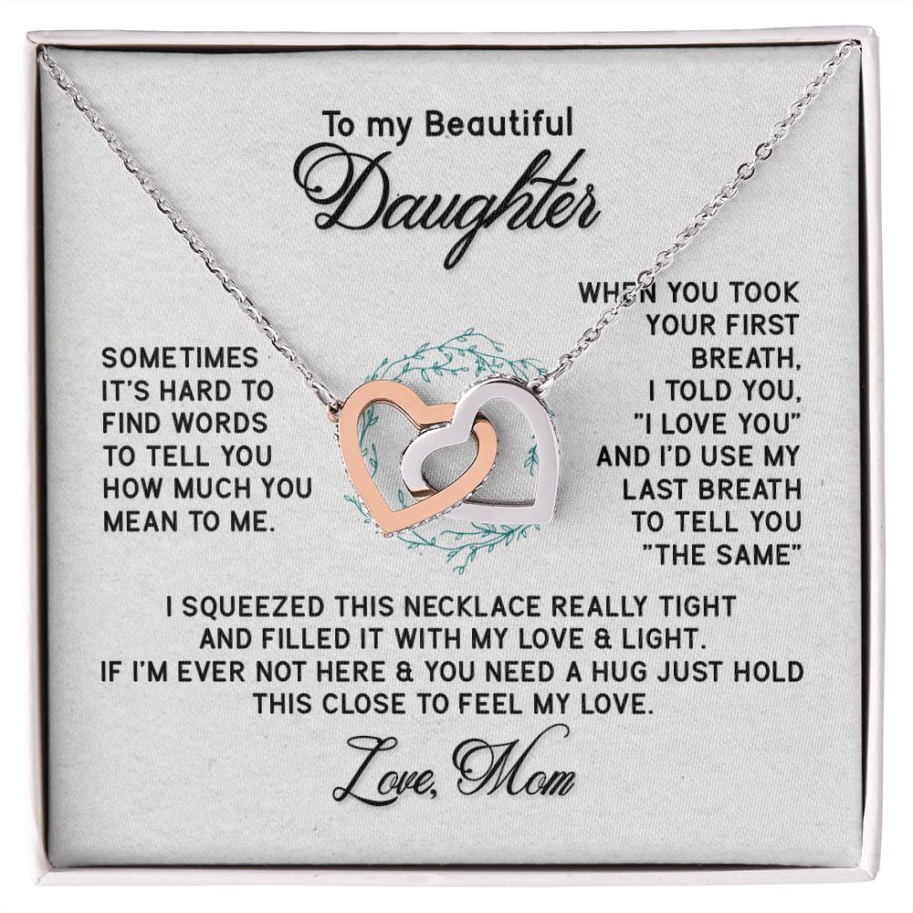 To My Beautiful Daughter Necklace from Mom, Mother to Daughter Gift, Gift for Daughter, Necklace for Daughter, Gift for Daughter from Mom, Daughter Gift from Mother 301 Interlocking Hearts Necklace