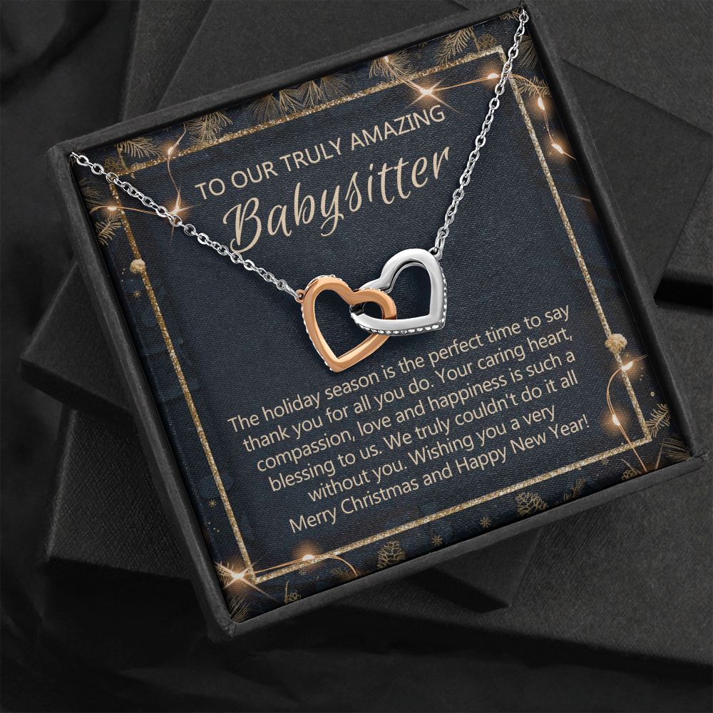 Babysitter Christmas Necklace Gift, Babysitter Gift, Christmas Babysitter Gift from Family, Merry Christmas Day Gift, Holiday Gift, Babysitter Necklace for Women 301 Interlocking Hearts Necklace
