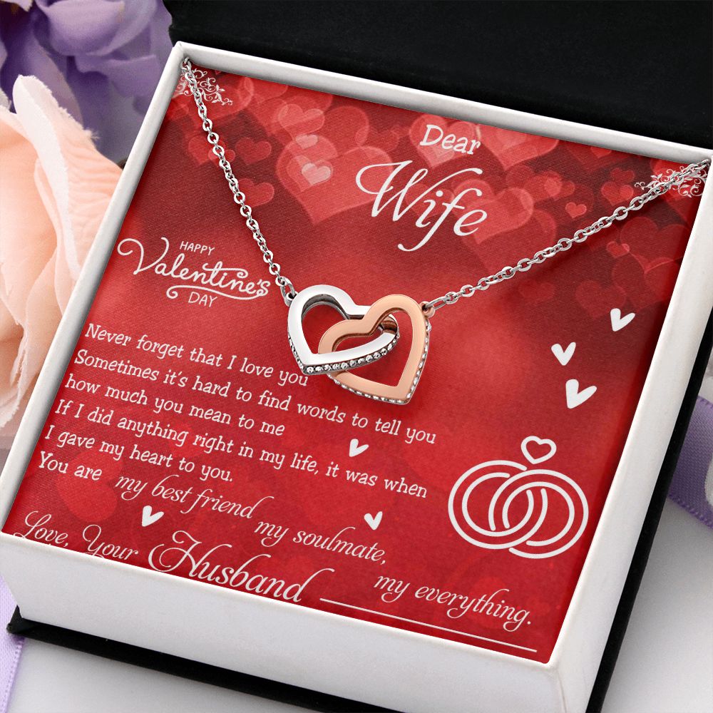 To My Wife Necklace, Wedding Anniversary Jewelry For Women, Necklace For Wife from Husband, Gift For Wife Birthday Gifts From Husband Necklace, Jewelry With Message Card In A Gift Box4 Interlocking Hearts Necklace