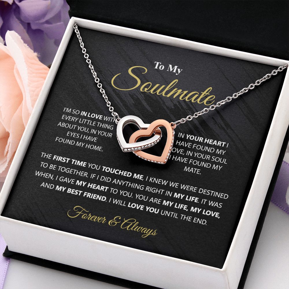 To My Soulmate Necklace for Women Birthday Christmas Jewelry Gifts For My Wife with Message Card Box Personalized Gift Present Pendant for Future Wife Soulmate Girlfriend Love 1 Interlocking Hearts Necklace
