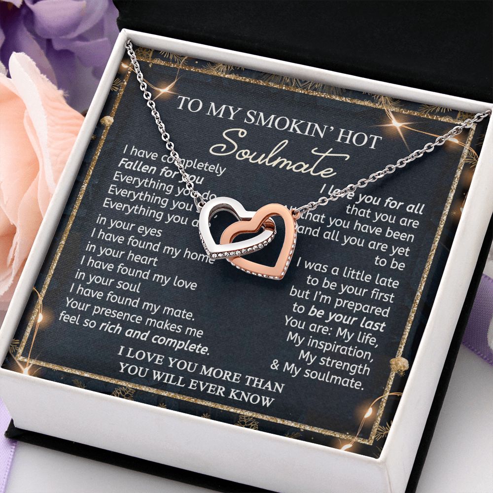 To My Smokin Hot Soulmate Necklace - Wife Gifts From Husband To My Wife Necklace, Gift for Her Romantic, Girlfriend Gifts Necklace for Wife from Men Includes Message Card and Gift Box 14 Interlocking Hearts Necklace
