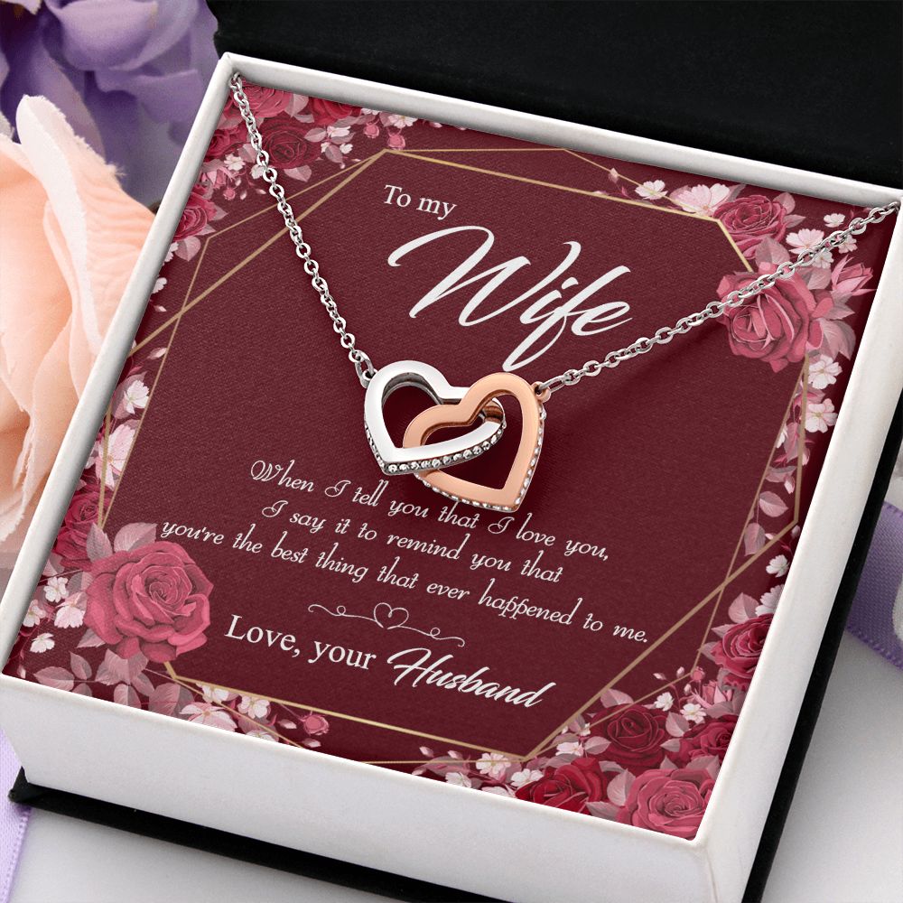 To My Wife Necklace Pendant Gift From Husbnd Habby Birthday Jewelry with Message Card and Gift Box. Wife Necklace Gift for Wife from Husband Valentine's Day Gift For Wife Future Wife Interlocking Hearts Necklace