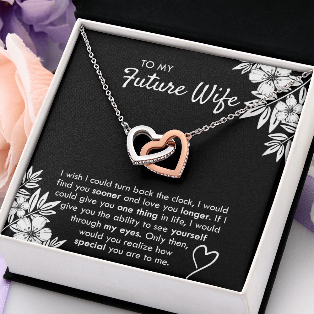 To My Future Wife Necklace, Alluring Beauty Necklace with Message Card and Gift Interlocking Hearts Necklace