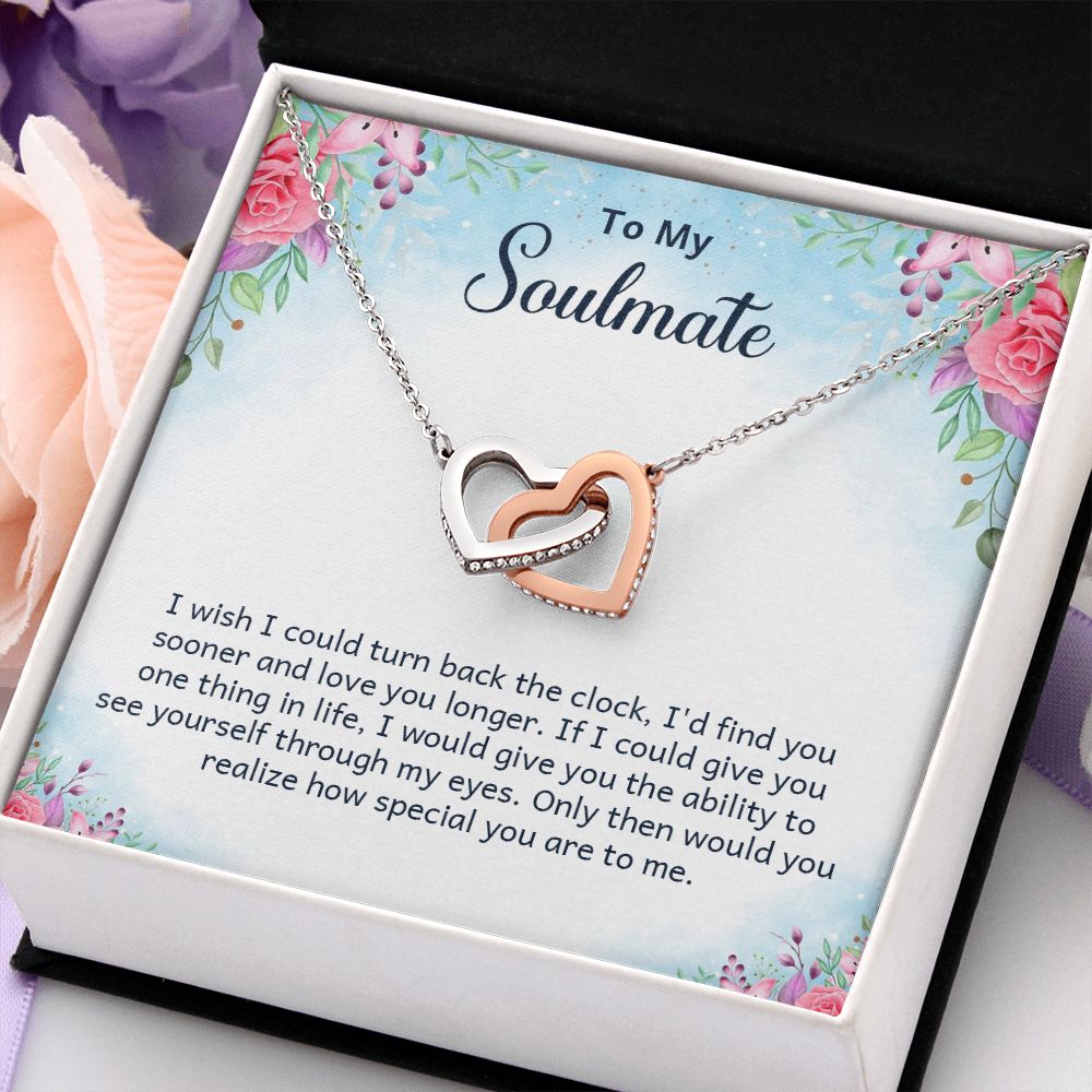 To My Soulmate Necklace for Women Birthday Christmas Jewelry Gifts For My Wife with Message Card Box Personalized Gift Present Pendant for Future Wife Soulmate Girlfriend Love 17 Interlocking Hearts Necklace
