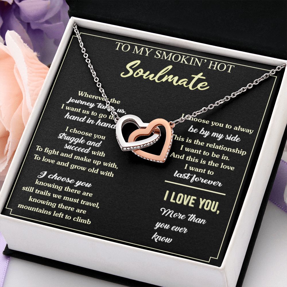 To My Soulmate Necklace for Women Birthday Valentines Day Jewelry Gifts For My Wife with Message Card Box Personalized Gift Present Pendant for Future Wife Soulmate Girlfriend Love 7 Interlocking Hearts Necklace