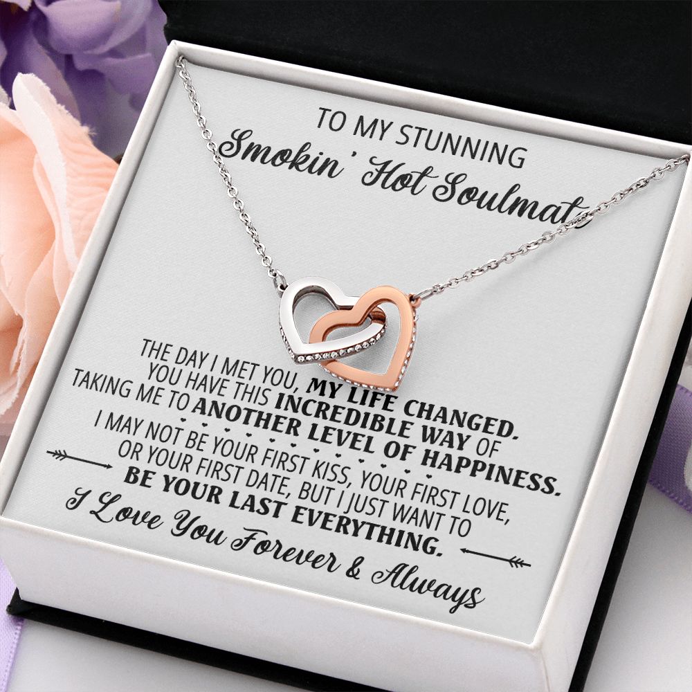 To My Smokin Hot Soulmate Necklace - Wife Gifts From Husband To My Wife Necklace, Gift for Her Romantic, Girlfriend Gifts Necklace for Wife from Men Includes Message Card and Gift Box 1 Interlocking Hearts Necklace