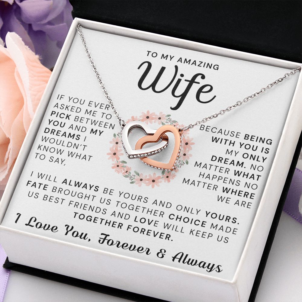 To My Amazing Wife Gift Necklace For Wife Gift for Valentine's Day Gifts For Her Interlocking Hearts Necklace