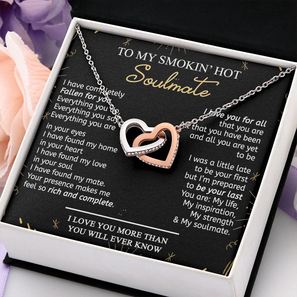 To My Smokin Hot Soulmate Necklace - Wife Gifts From Husband To My Wife Necklace, Gift for Her Romantic, Girlfriend Gifts Necklace for Wife from Men Includes Message Card and Gift Box 21 Interlocking Hearts Necklace