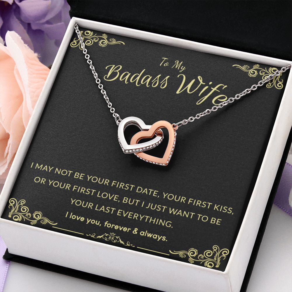 To My Badass Wife Gifts Necklace Anniversary Gift for Wife Birthday Gift for Her Interlocking Hearts Necklace