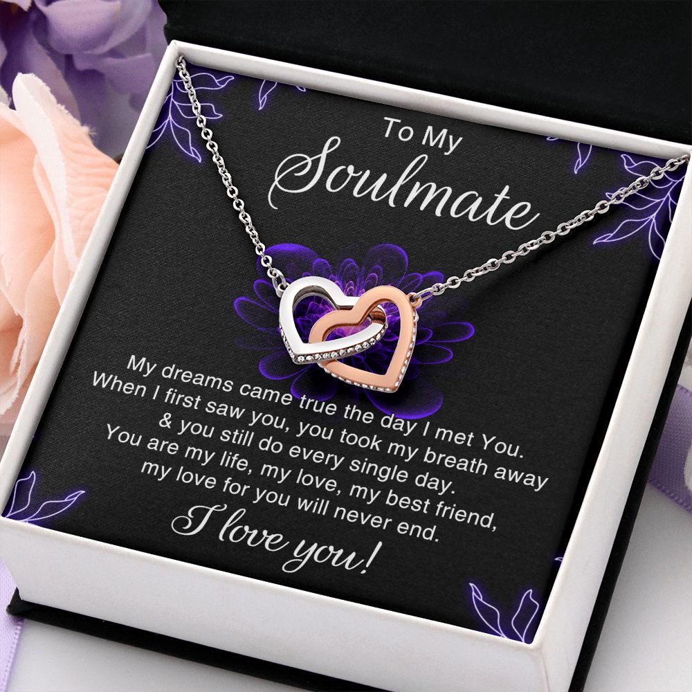To My Soulmate Necklace for Women Birthday Christmas Jewelry Gifts For My Wife with Message Card Box Personalized Gift Present Pendant for Future Wife Soulmate Girlfriend Love 7 Interlocking Hearts Necklace