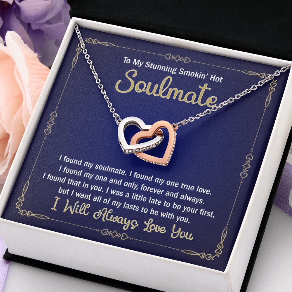 To My Smokin Hot Soulmate Necklace - Wife Gifts From Husband To My Wife Necklace, Gift for Her Romantic, Girlfriend Gifts Necklace for Wife from Men Includes Message Card and Gift Box 6 Interlocking Hearts Necklace