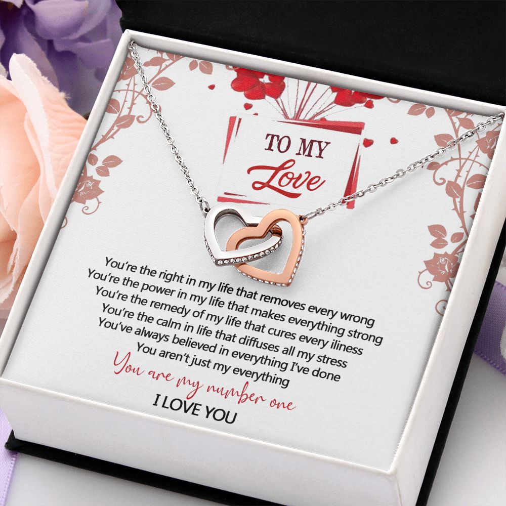 To My Love Interlocking Hearts Necklace With Box Message Card, Gift For My Love Interlocking Hearts Necklace