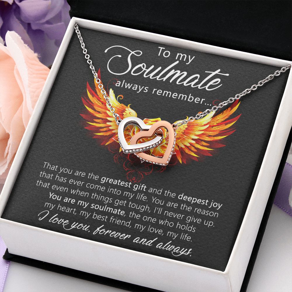 To My Soulmate Necklace for Women Birthday Christmas Jewelry Gifts For My Wife with Message Card Box Personalized Gift Present Pendant for Future Wife Soulmate Girlfriend Love 22 Interlocking Hearts Necklace