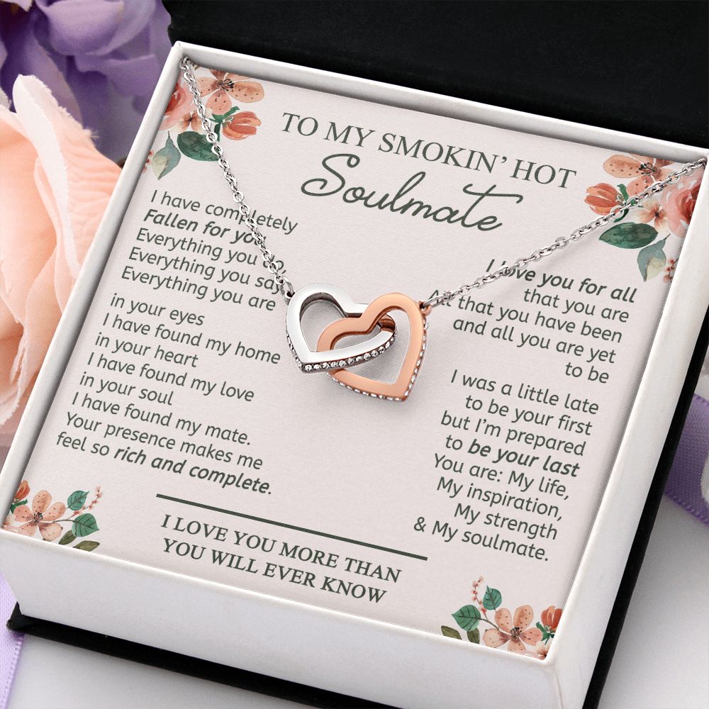 To My Smokin Hot Soulmate Necklace - Wife Gifts From Husband To My Wife Necklace, Gift for Her Romantic, Girlfriend Gifts Necklace for Wife from Men Includes Message Card and Gift Box 20 Interlocking Hearts Necklace