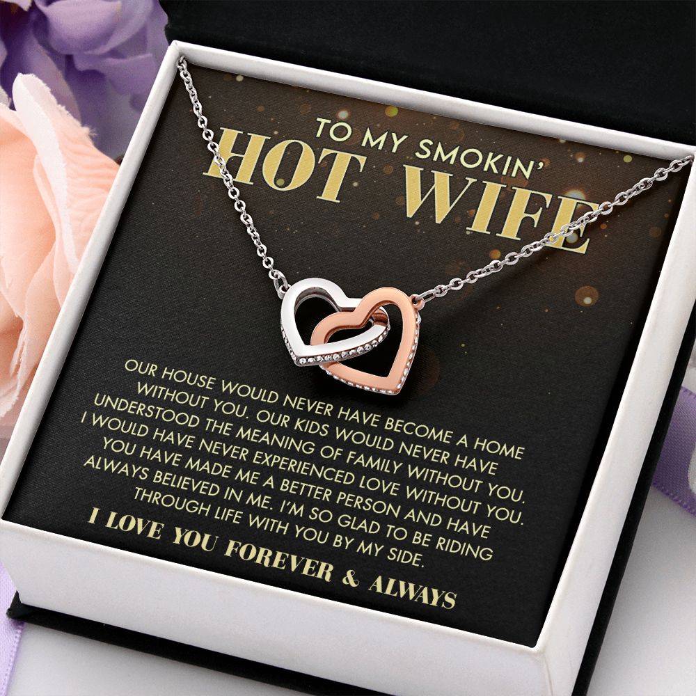 To My Wife Necklace from Husband, Personalized Necklace for Women, Luxury Necklace for Wife from Man Men, Wedding Anniversary Present For Wife, Beautiful Wife Jewelry Christmas Birthday Gift For Wife11 Interlocking Hearts Necklace