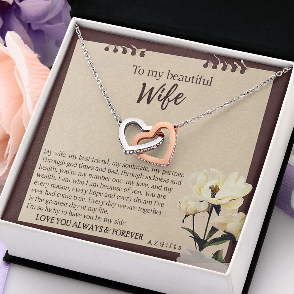 To My Wife Necklace from Husband, Personalized Necklace for Women, Luxury Necklace for Wife from Man Men, Wedding Anniversary Present For Wife, Beautiful Wife Jewelry Christmas Birthday Gifts For Wife7 Interlocking Hearts Necklace
