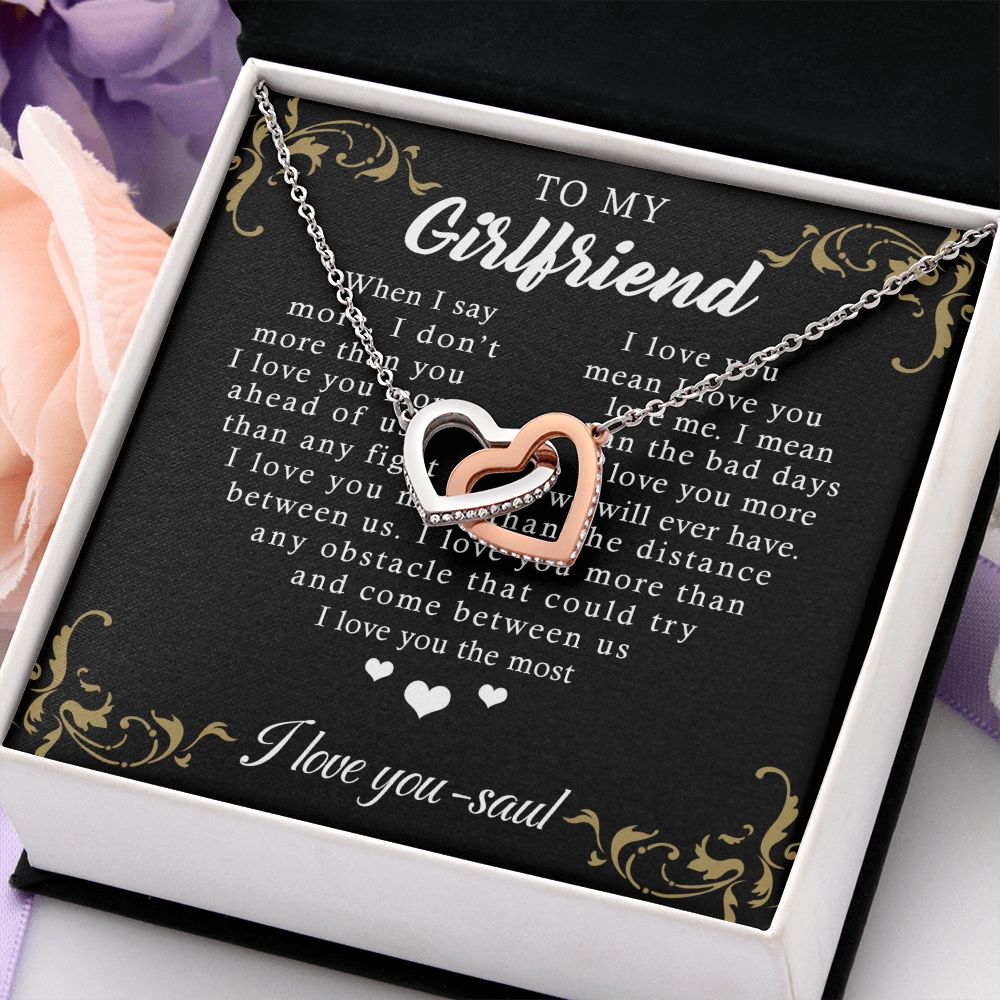 To My Girlfriend Necklace from Boyfriend, Personalized Necklace for Women, Luxury Necklace for Girlfriend, Wedding Anniversary Present For Her, Girlfriend Gift Jewelry Christmas Birthday Gift Interlocking Hearts Necklace