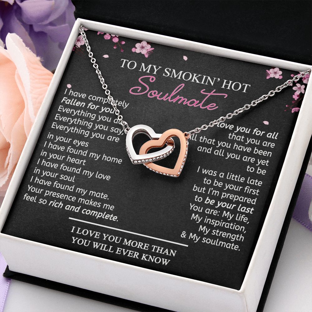 To My Smokin Hot Soulmate Necklace - Wife Gifts From Husband To My Wife Necklace, Gift for Her Romantic, Girlfriend Gifts Necklace for Wife from Men Includes Message Card and Gift Box 12 Interlocking Hearts Necklace