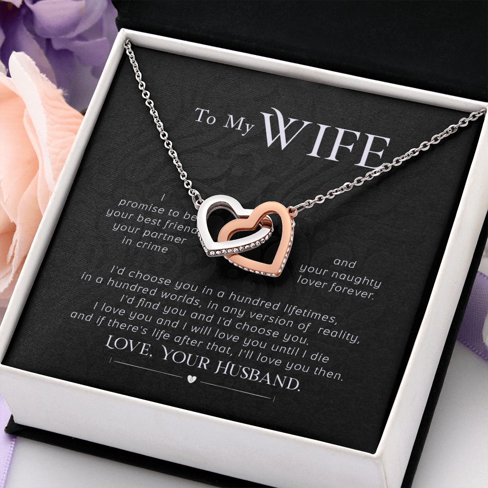 To My Wife Necklace Pendant Gift From Husband I'll Love You Then With Message Card and Gift Box. Valentine's Day Gift For Wife Future Wife Interlocking Hearts Necklace