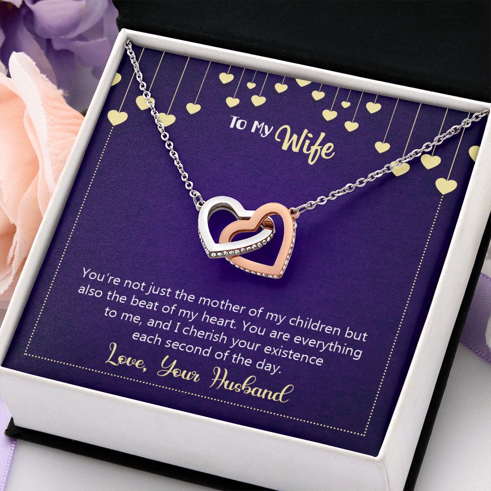 To My Wife Necklace, Wedding Anniversary Jewelry For Women, Necklace For Wife from Husband, Gift For Wife Birthday Gifts From Husband Necklace, Jewelry With Message Card In A Gift Box10 Interlocking Hearts Necklace