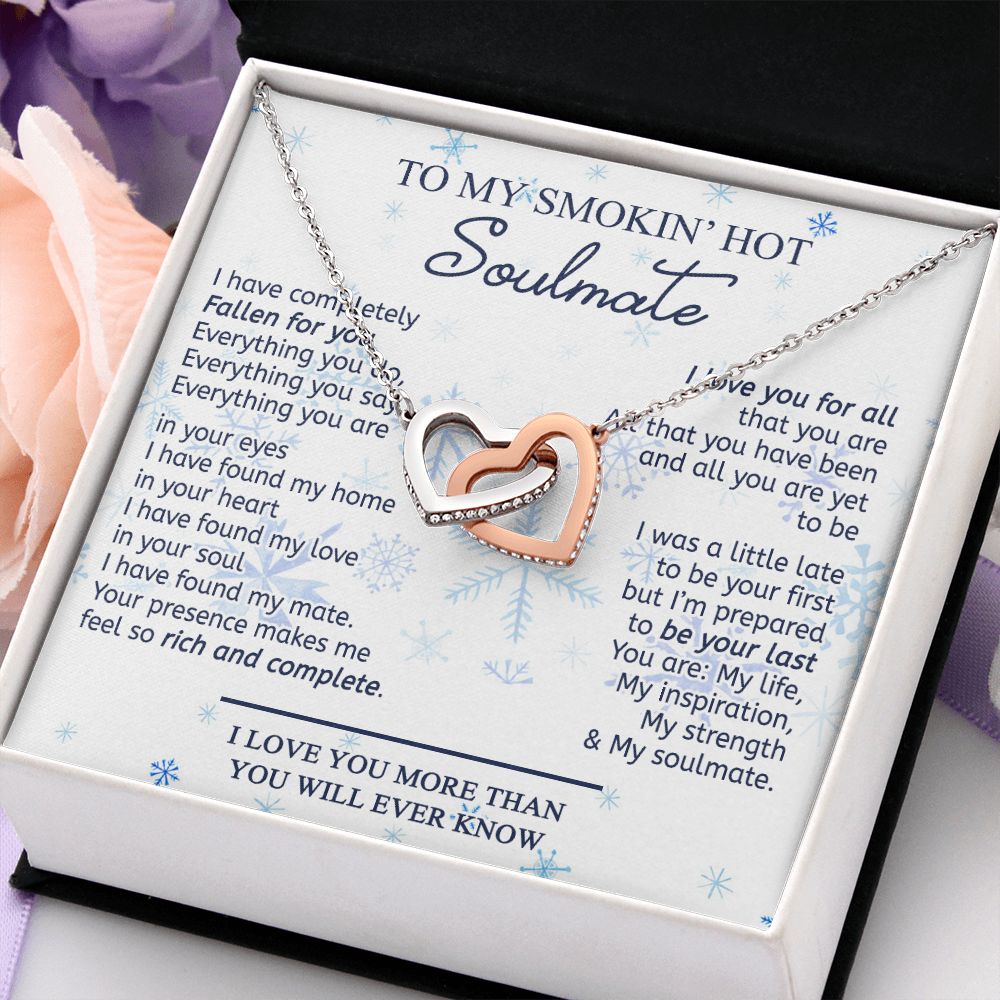 To My Smokin Hot Soulmate Necklace - Wife Gifts From Husband To My Wife Necklace, Gift for Her Romantic, Girlfriend Gifts Necklace for Wife from Men Includes Message Card and Gift Box 13 Interlocking Hearts Necklace