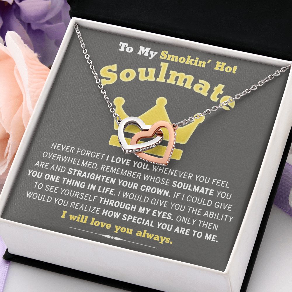 To My Soulmate Necklace for Women Birthday Valentines Day Jewelry Gifts For My Wife with Message Card Box Personalized Gift Present Pendant for Future Wife Soulmate Girlfriend Love 8 Interlocking Hearts Necklace