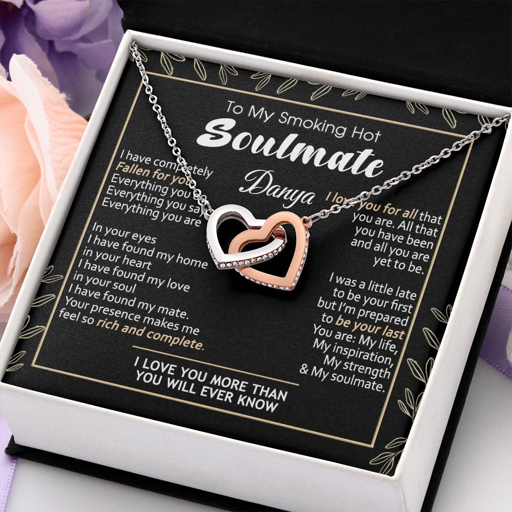 To My Smokin Hot Soulmate Necklace - Wife Gifts From Husband To My Wife Necklace, Gift for Her Romantic, Girlfriend Gifts Necklace for Wife from Men Includes Message Card and Gift Box 7 Interlocking Hearts Necklace