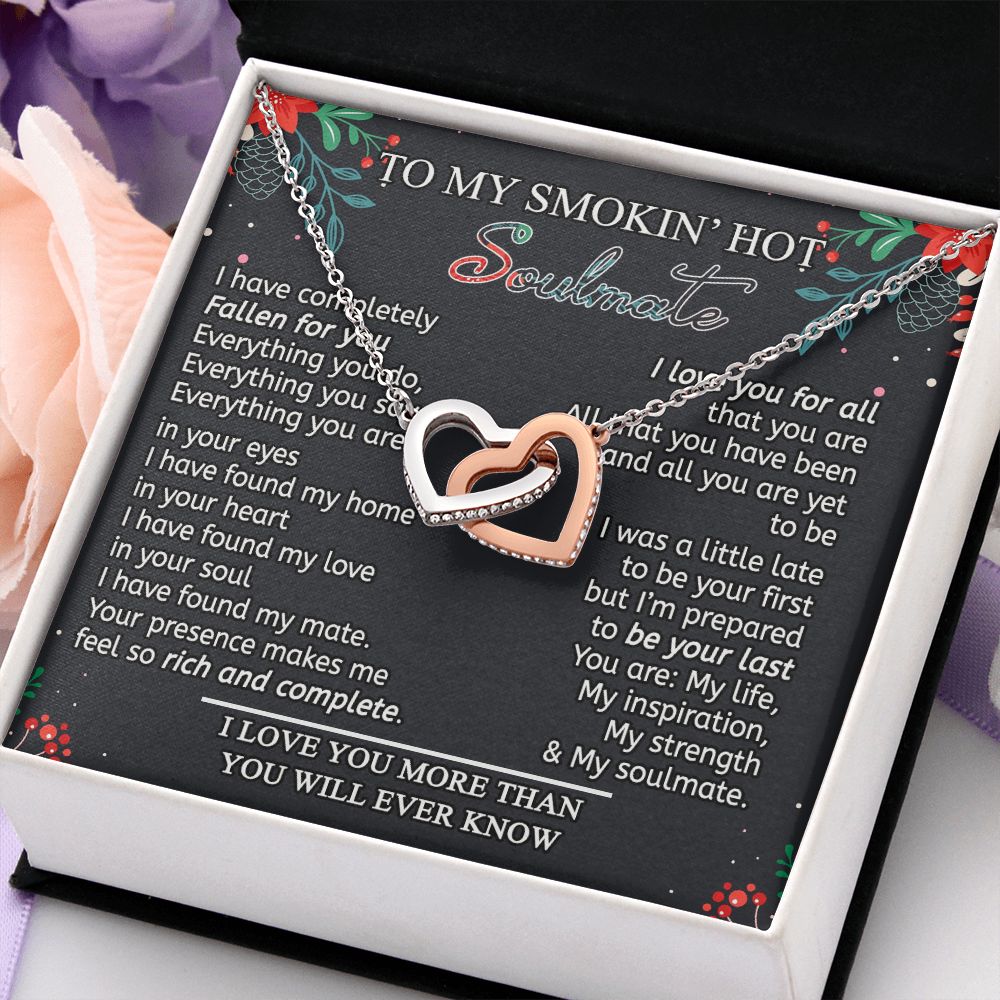To My Smokin Hot Soulmate Necklace - Wife Gifts From Husband To My Wife Necklace, Gift for Her Romantic, Girlfriend Gifts Necklace for Wife from Men Includes Message Card and Gift Box 15 Interlocking Hearts Necklace