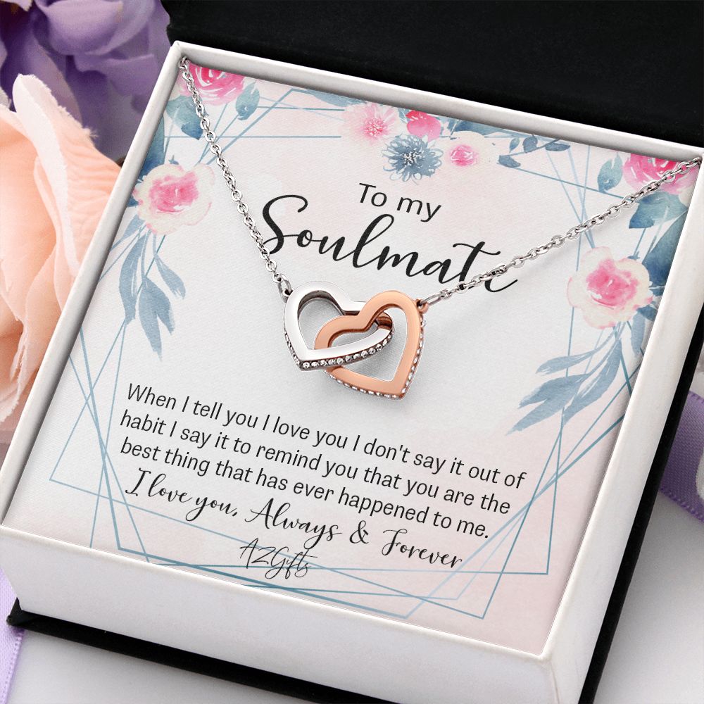 To My Soulmate Necklace for Women Birthday Christmas Jewelry Gifts For My Wife with Message Card Box Personalized Gift Present Pendant for Future Wife Soulmate Girlfriend Love Interlocking Hearts Necklace