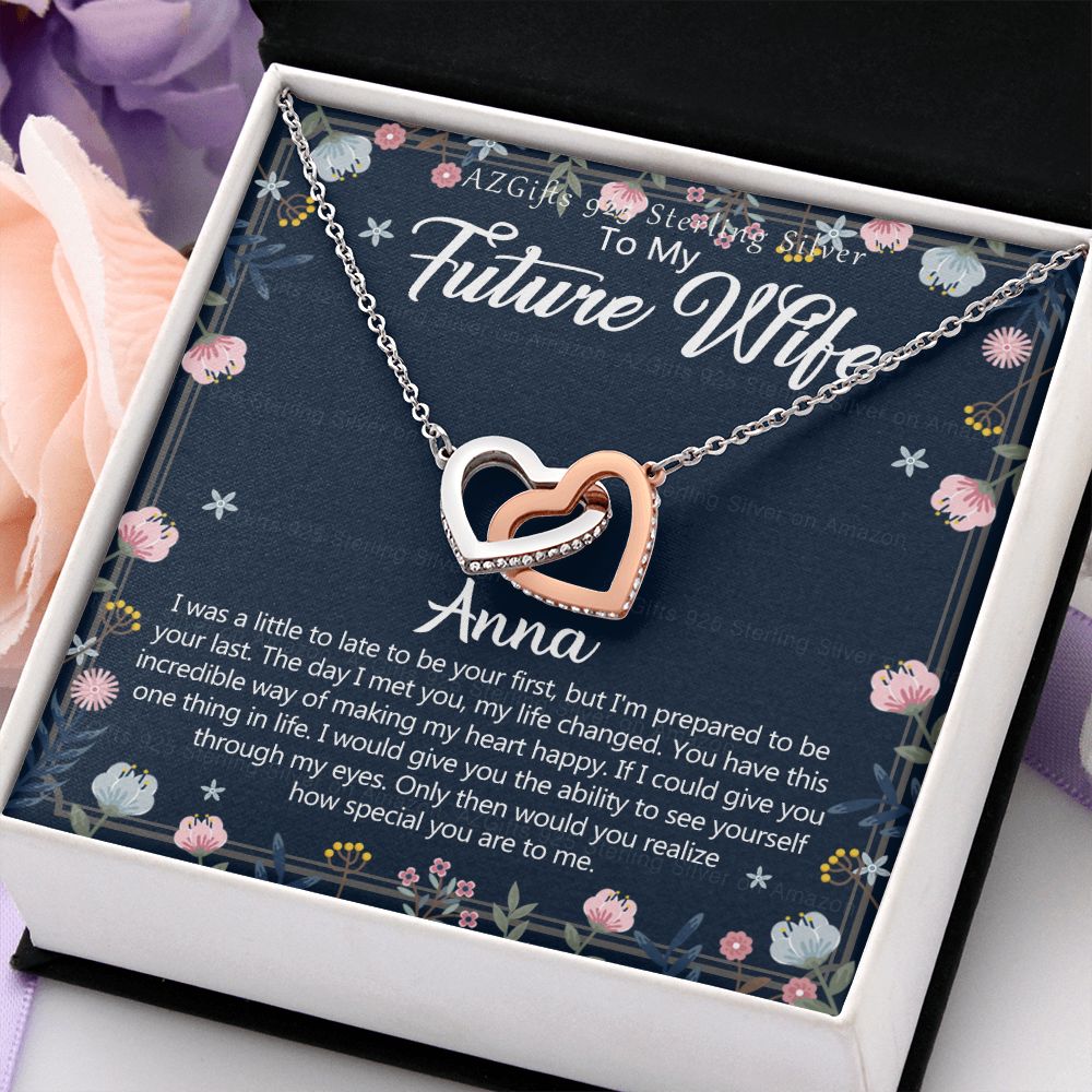 To My Future Wife Necklace With Box Card Gift for Soulmate Pendant Jewelry Birthday Gift For Her From Boyfriend One Year Anniversary For Girlfriend Fiance Jewelry Interlocking Hearts Necklace