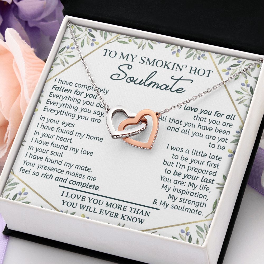 To My Smokin Hot Soulmate Necklace - Wife Gifts From Husband To My Wife Necklace, Gift for Her Romantic, Girlfriend Gifts Necklace for Wife from Men Includes Message Card and Gift Box 18 Interlocking Hearts Necklace