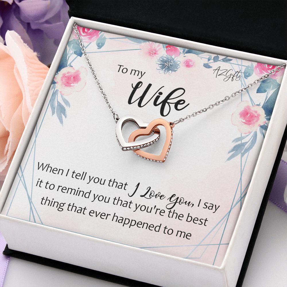 To My Wife Necklace from Husband, Personalized Necklace for Women, Luxury Necklace for Wife from Man Men, Wedding Anniversary Present For Wife, Beautiful Wife Jewelry Christmas Birthday Gifts For Wife Interlocking Hearts Necklace