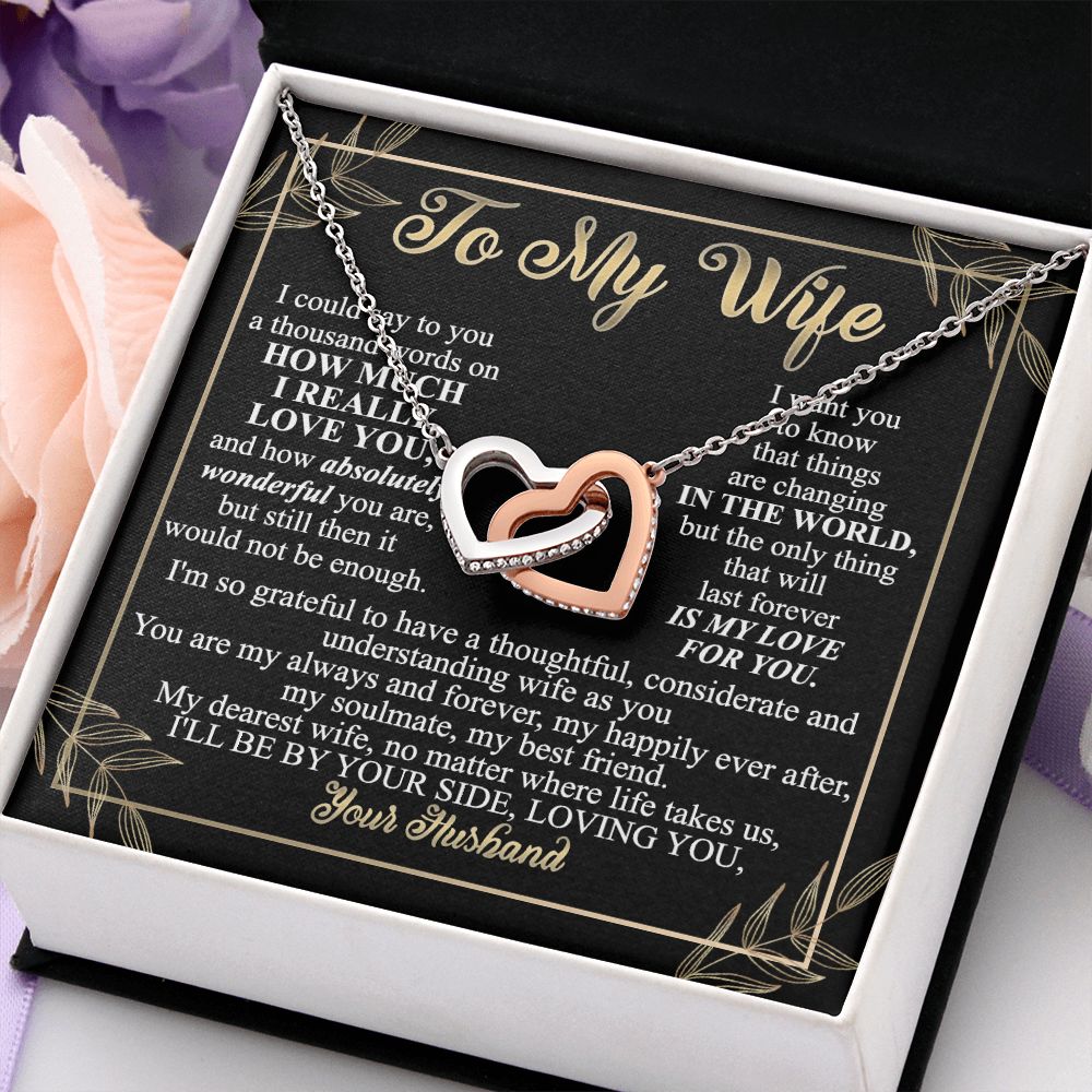 Birthday Gifts For Wife, Necklace Gifts For Wife From Husband, To My Wife Jewelry For Women , To My Wife Necklace from Husband Wedding Anniversary Present For Wife, Beautiful Wife Jewelry Christmas13 Interlocking Hearts Necklace