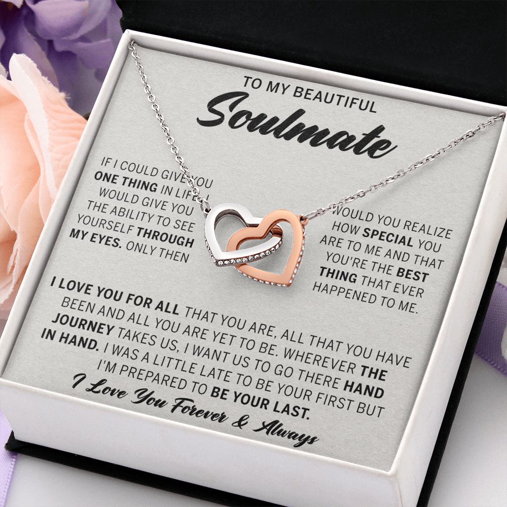 To My Beautiful Soulmate Necklace Jewelry Gift for Soulmate Necklace for Women Interlocking Hearts Necklace