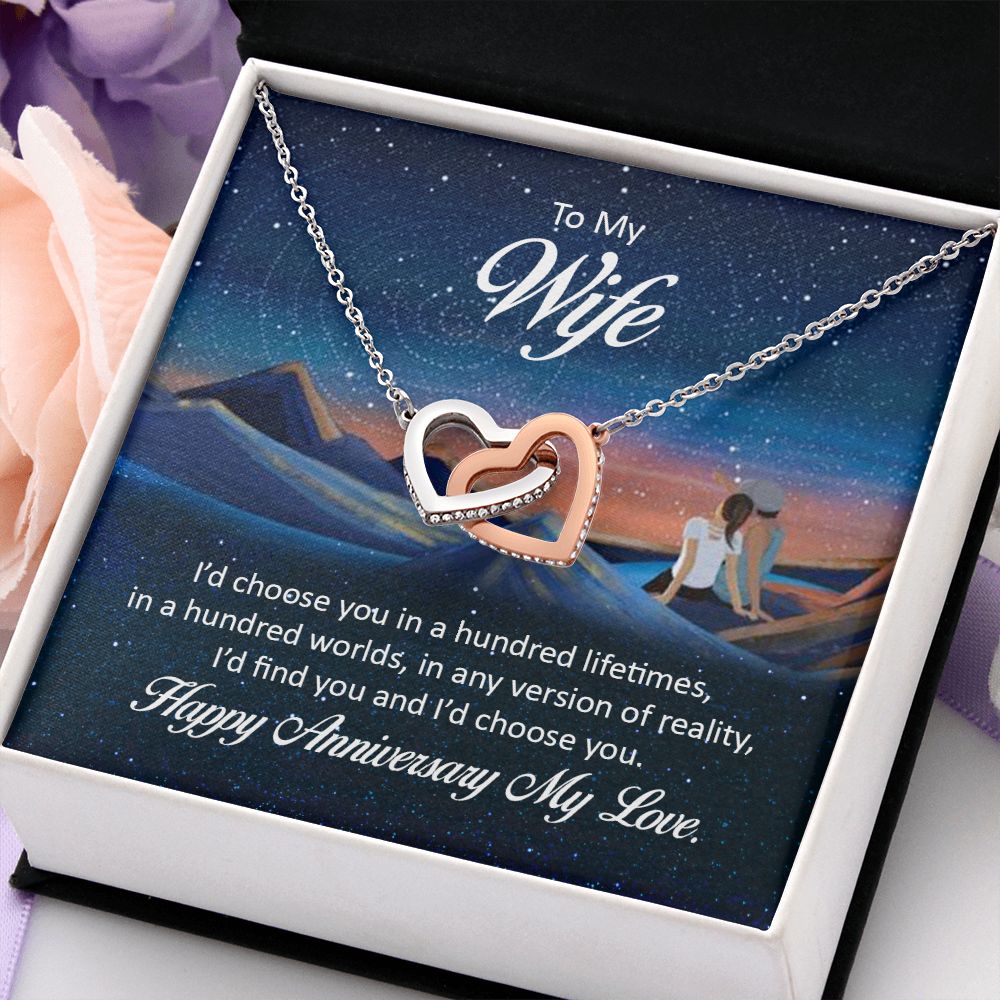 Birthday Gifts For Wife, Necklace Gifts For Wife From Husband, To My Wife Jewelry For Women , To My Wife Necklace from Husband Wedding Anniversary Present For Wife, Beautiful Wife Jewelry Christmas26 Interlocking Hearts Necklace