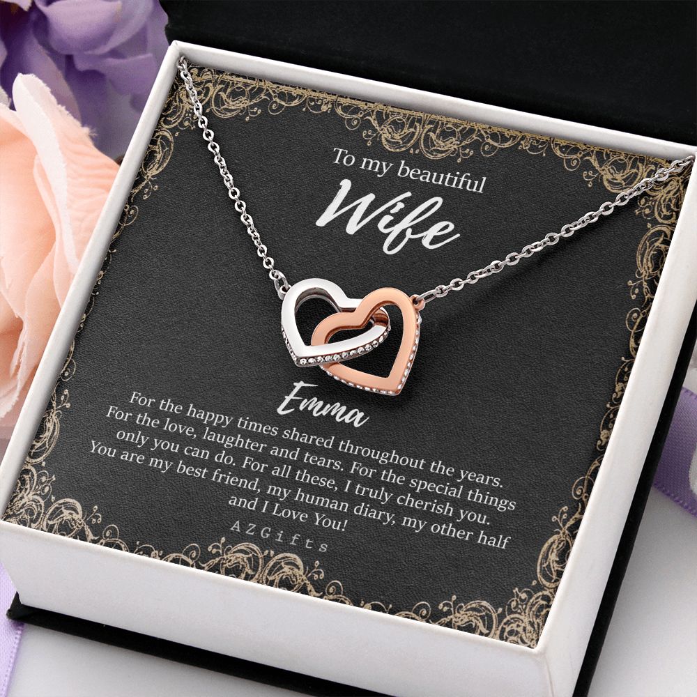 To My Wife Necklace from Husband, Personalized Necklace for Women, Luxury Necklace for Wife from Man Men, Wedding Anniversary Present For Wife, Beautiful Wife Jewelry Christmas Birthday Gifts For Wife9 Interlocking Hearts Necklace