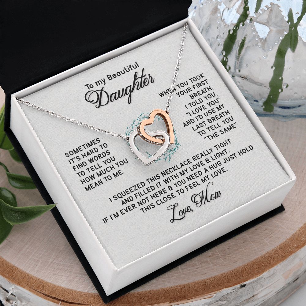 To My Beautiful Daughter Necklace from Mom, Mother to Daughter Gift, Gift for Daughter, Necklace for Daughter, Gift for Daughter from Mom, Daughter Gift from Mother 301 Interlocking Hearts Necklace
