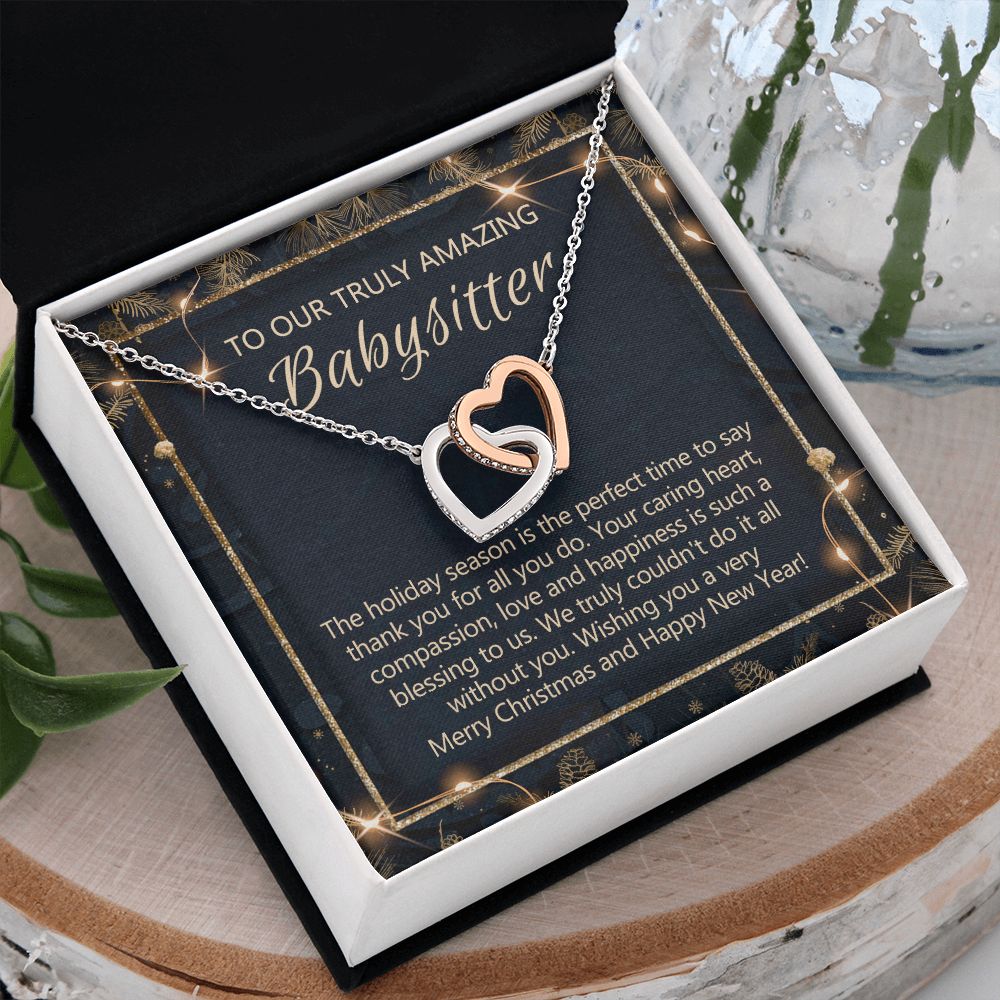 Babysitter Christmas Necklace Gift, Babysitter Gift, Christmas Babysitter Gift from Family, Merry Christmas Day Gift, Holiday Gift, Babysitter Necklace for Women 301 Interlocking Hearts Necklace