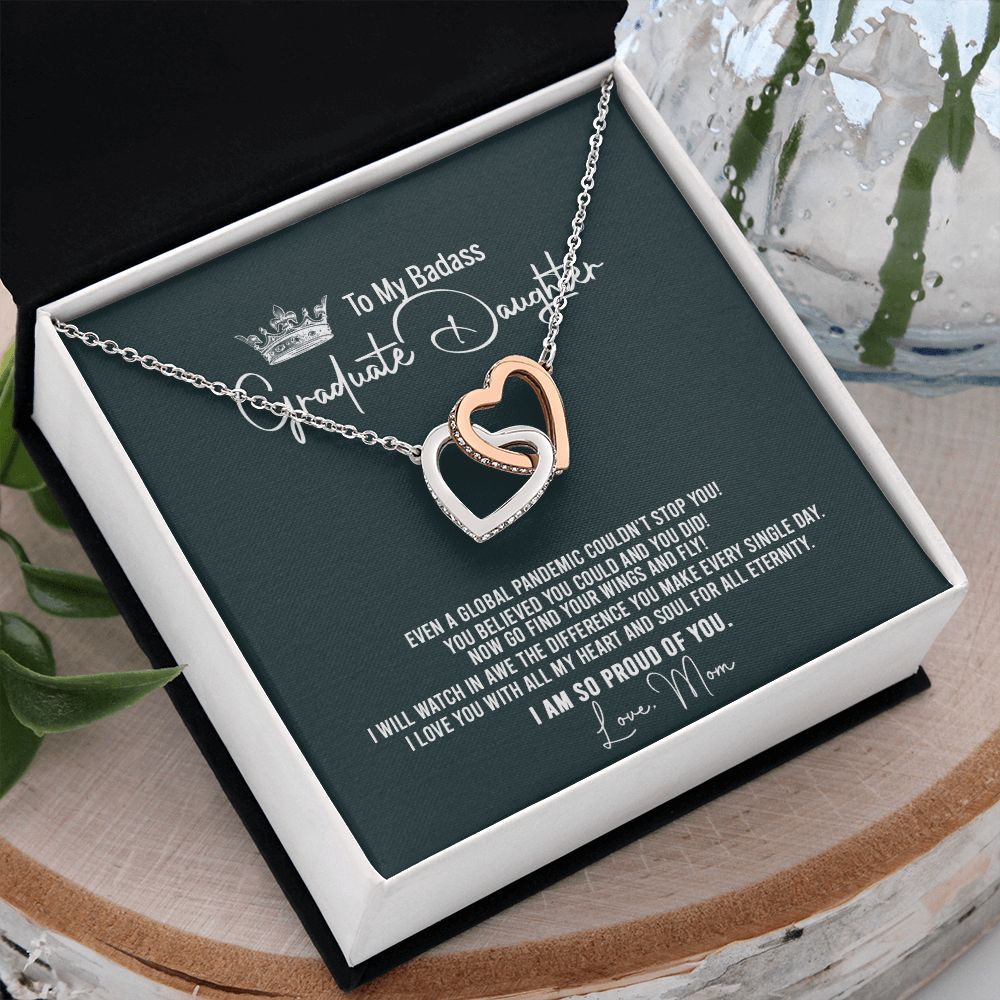Badass Graduation Daughter Gift From Mom, Graduation Gift, Necklace Congrats Graduation Pendants Gift For Daughter, Daughter In law, Daughter Necklace From Mom Interlocking Hearts Necklace